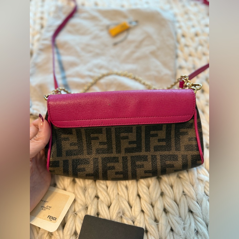 Authentic FENDI 2015 Zucca Pink cyclamin & Tobacco Mini Pouch wt boxtagsdustbag - Picture 7 of 17